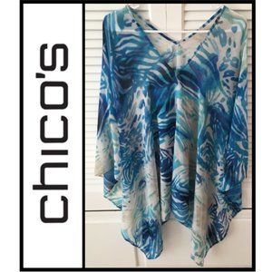 Chico's OSFA Ocean Blue & Sand Ruana